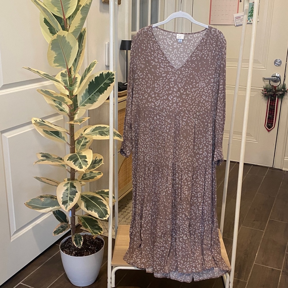 Brown Leopard Print Long Sleeve Dress